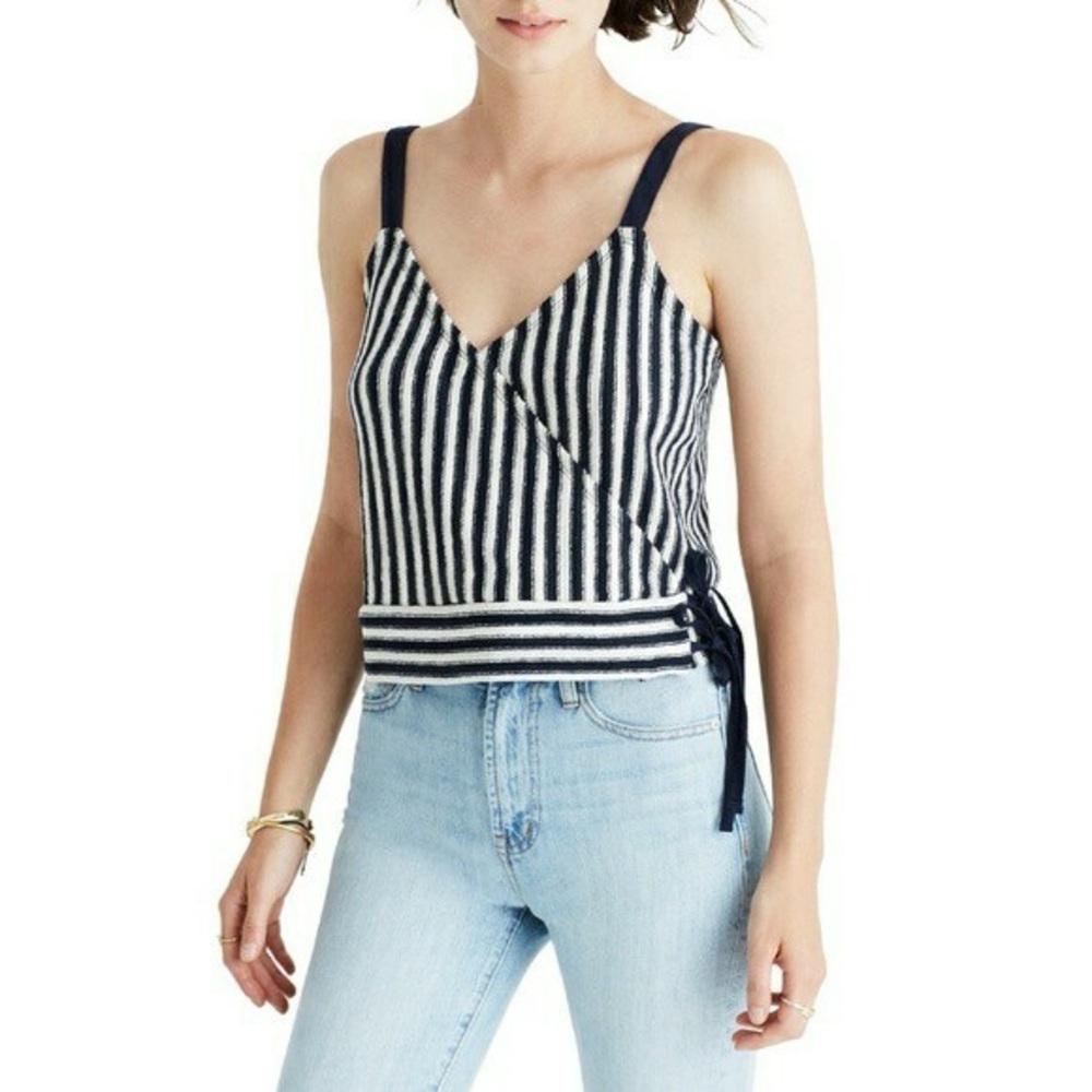 Madewell Navy Vertical Stripe Knit Tank with Ties, Size X-Small